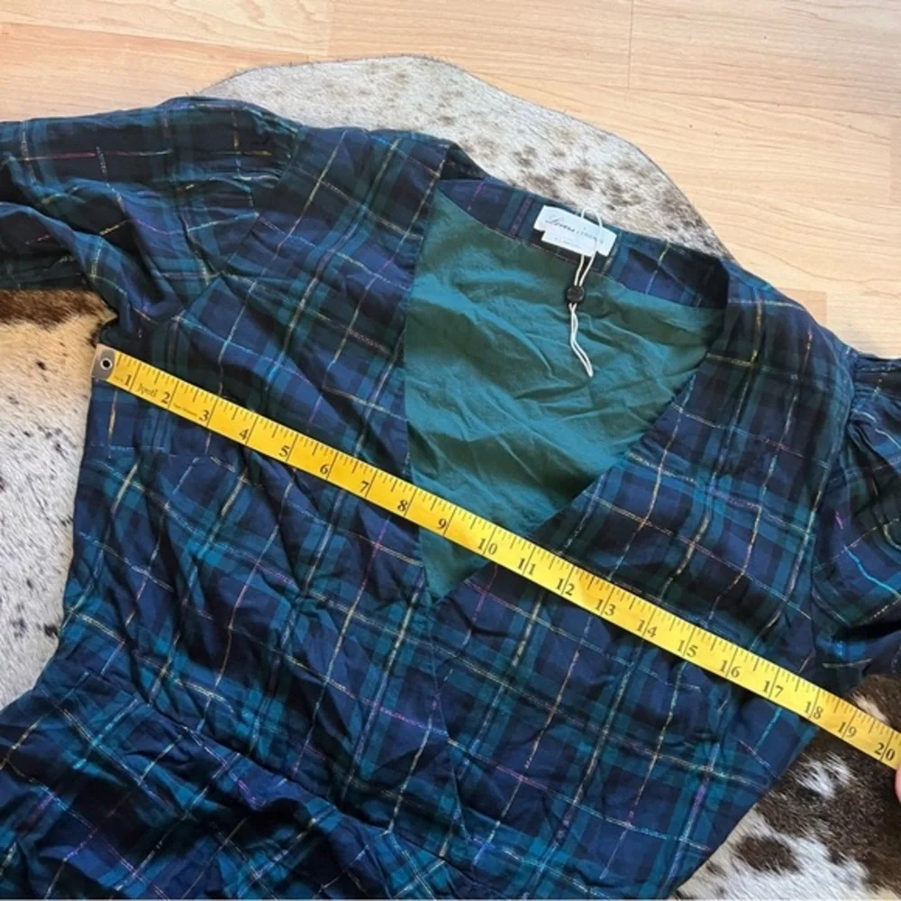 LOVERS + FRIENDS Green Plaid Ruffle Ruched Detail Nanette Mini Dress Size M NWOT